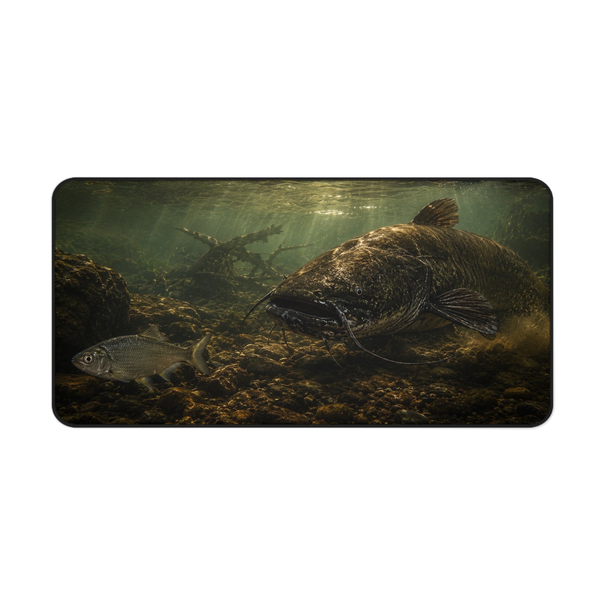 Dark Catfish Desk Mat — Thick Stitched Edge Gaming Desk Mat with Original Artwork