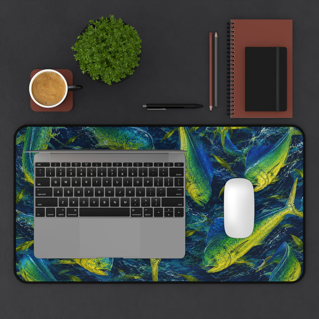 Mahi Mahi Madness Desk Mat — Thick Stitched Edge Gaming Desk Mat with Original Artwork