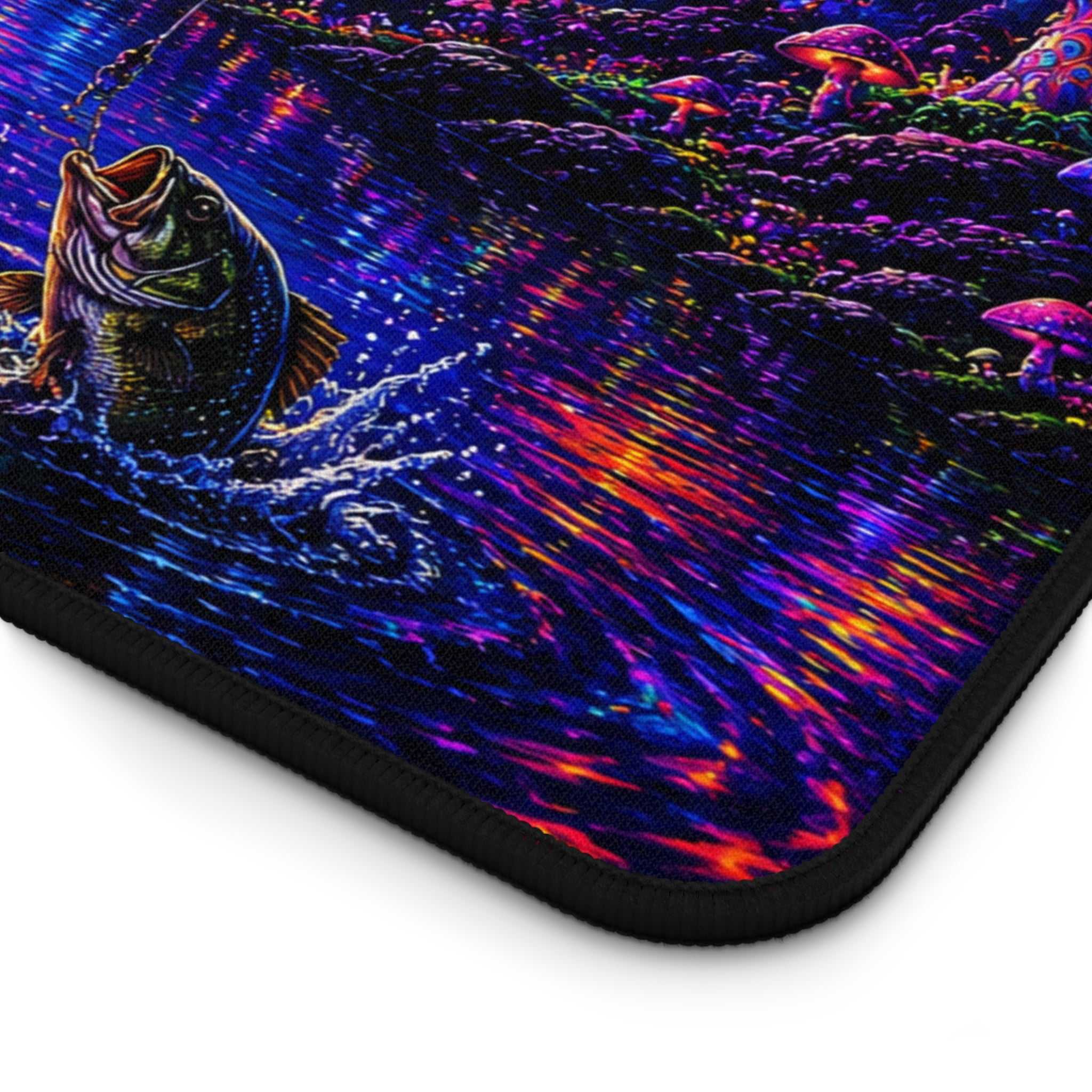 Psychedelic Night Fishing Desk Mat — Neon Mushroom Galaxy Mouse Pad