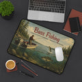 Bass Fishing Vintage Lake Scene Desk Mat | Fisherman Boat Illustration