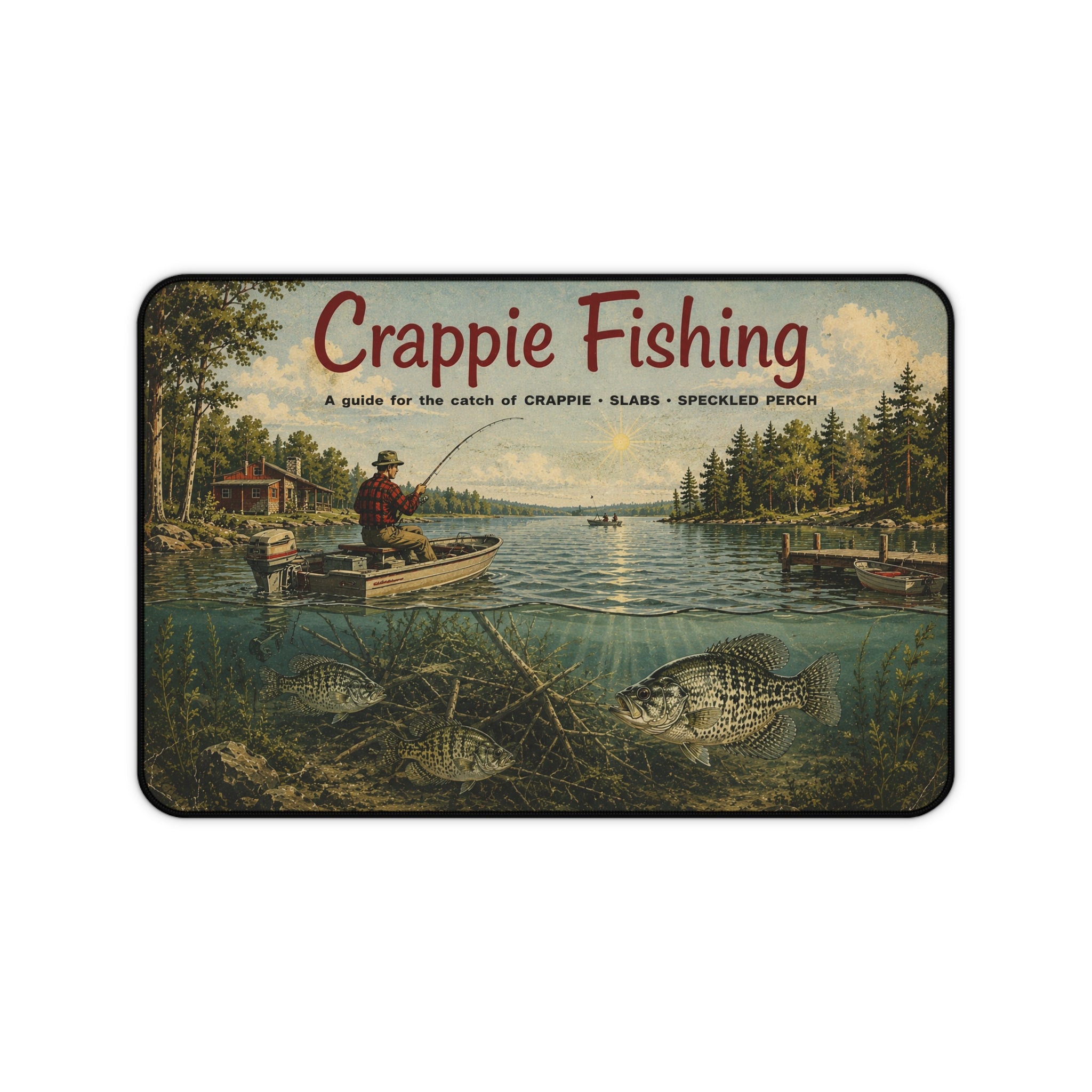 Crappie Fishing Vintage Lake Scene Desk Mat | Fishing Decor