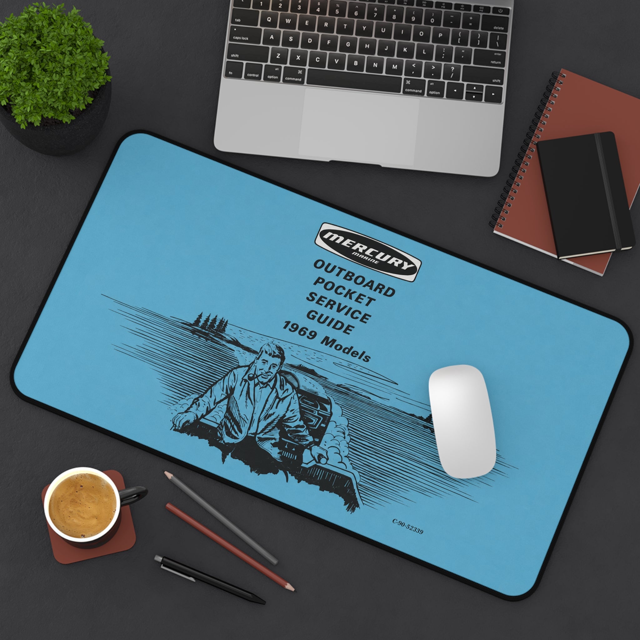 Mercury Outboard Pocket Service Guide 1969 Desk Mat | Vintage Boat Illustration
