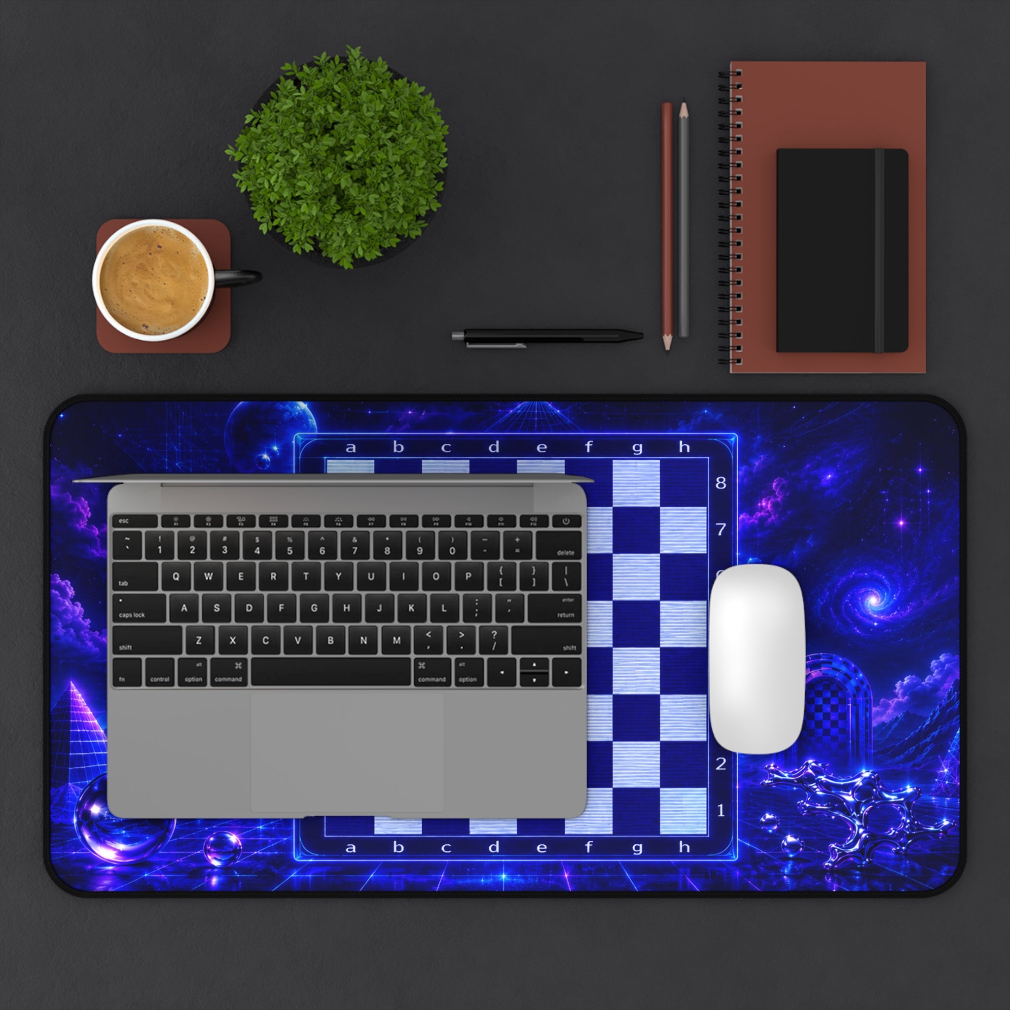 Galactic Chess Board Desk Mat | Blue Space Chessboard Mousepad