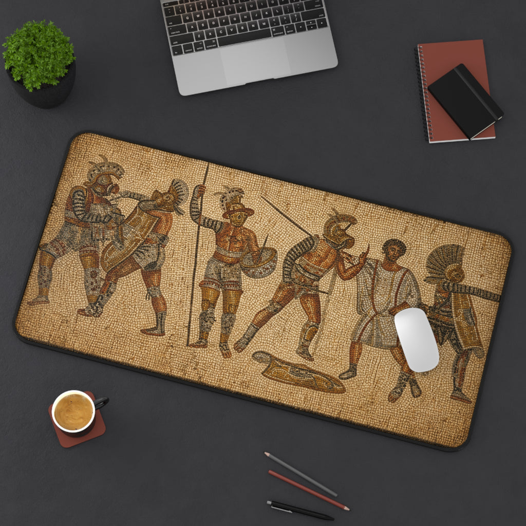Roman Gladiator Mosaic Desk Mat, Ancient History Mouse Pad, Classical Warrior Gaming Mat, Museum Style Office Decor, History Lover Gift