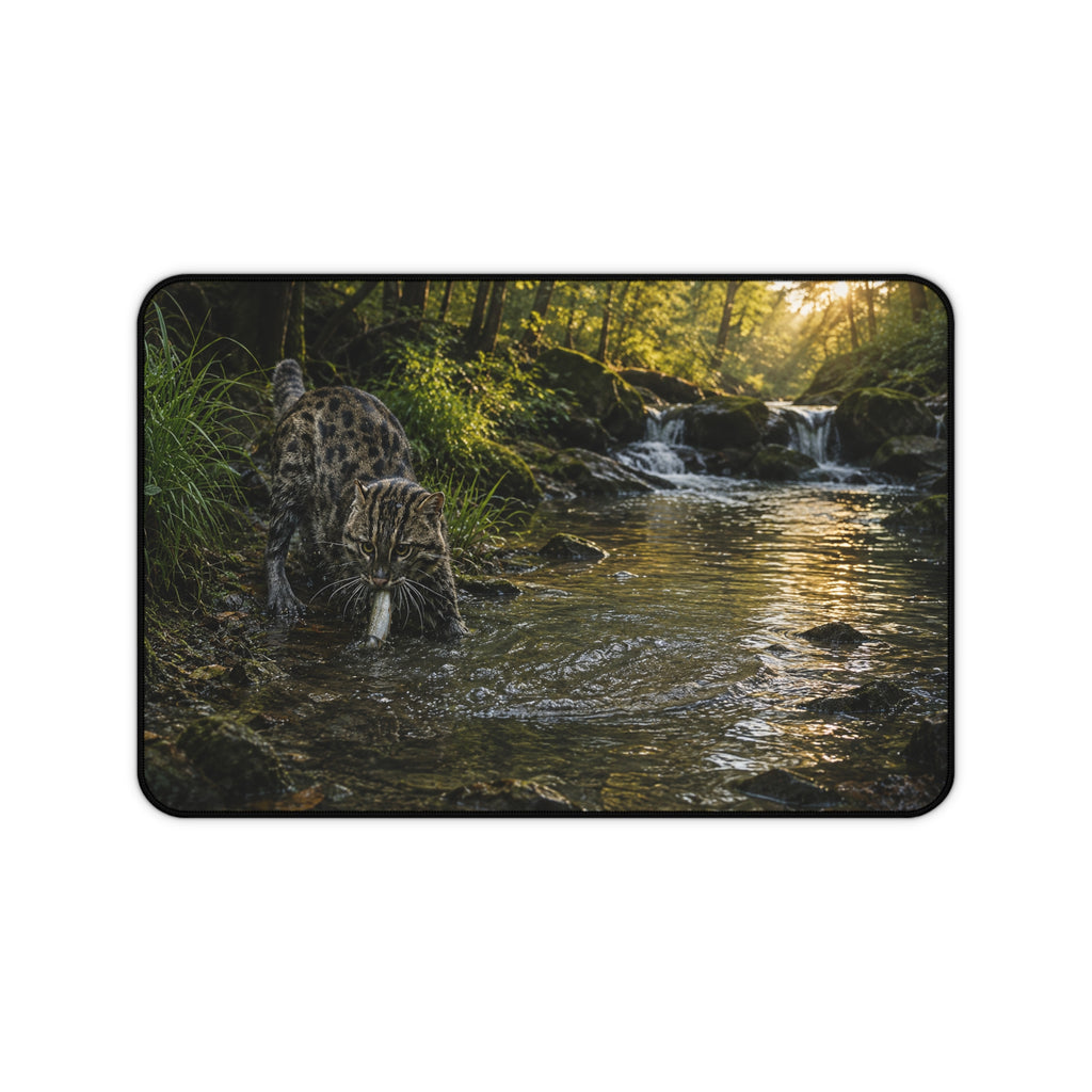 Forest Stream Leopard Desk Mat | Scenic Wildlife Mouse Pad