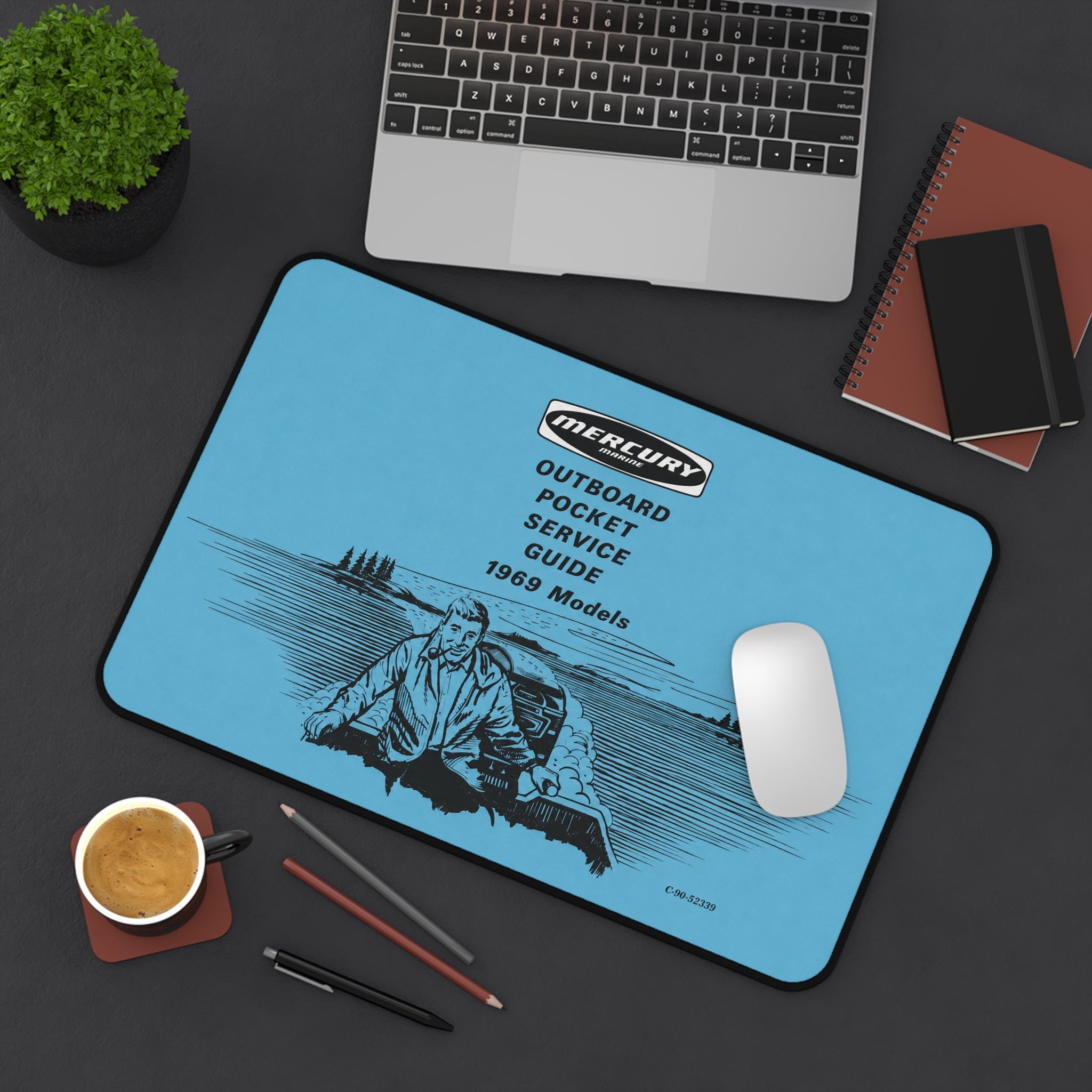 Mercury Outboard Pocket Service Guide 1969 Desk Mat | Vintage Boat Illustration