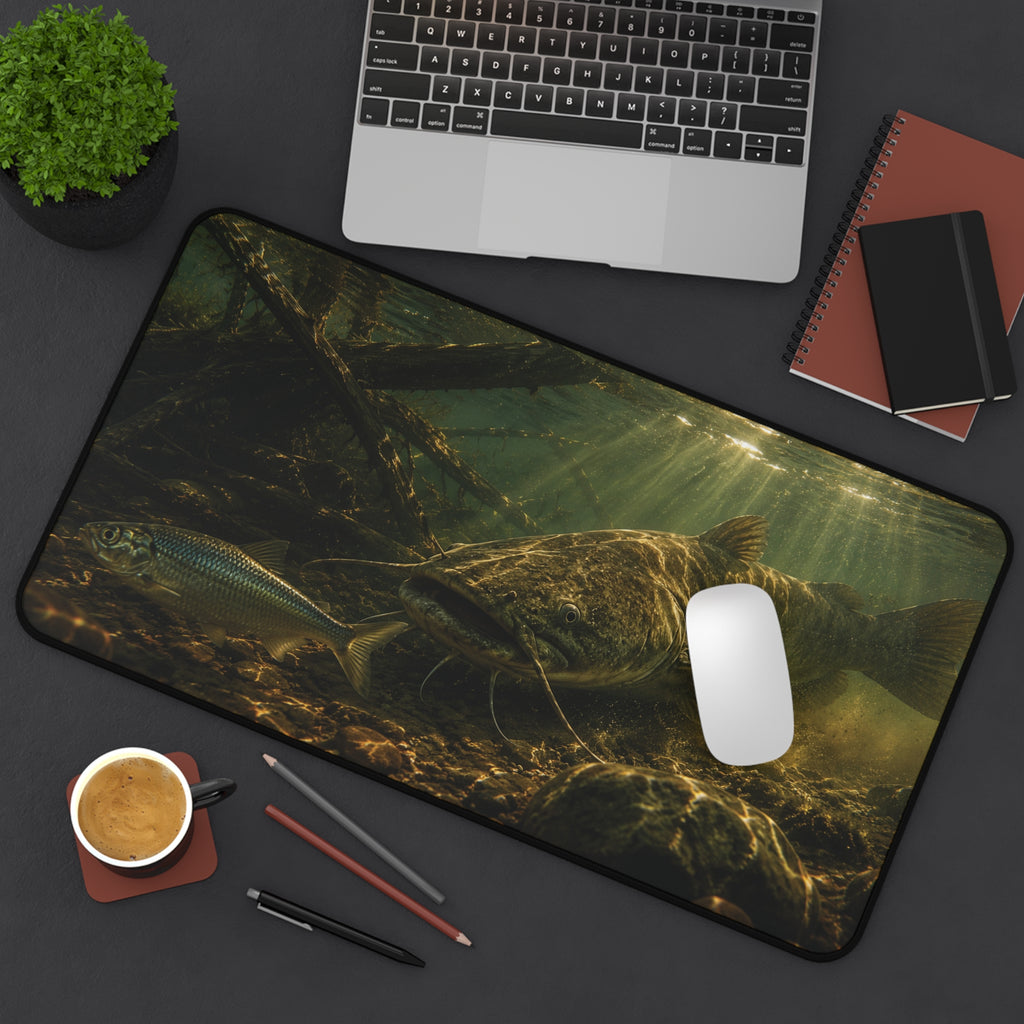 Stalking Catfish Desk Mat — Thick Stitched Edge Gaming Desk Mat with Original Artwork