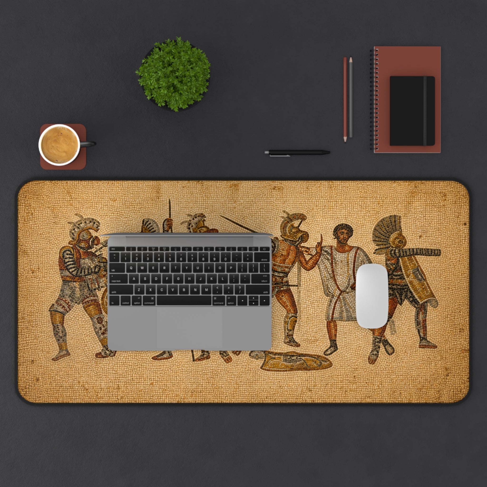 Roman Gladiator Mosaic Desk Mat, Ancient History Mouse Pad, Classical Warrior Gaming Mat, Museum Style Office Decor, History Lover Gift