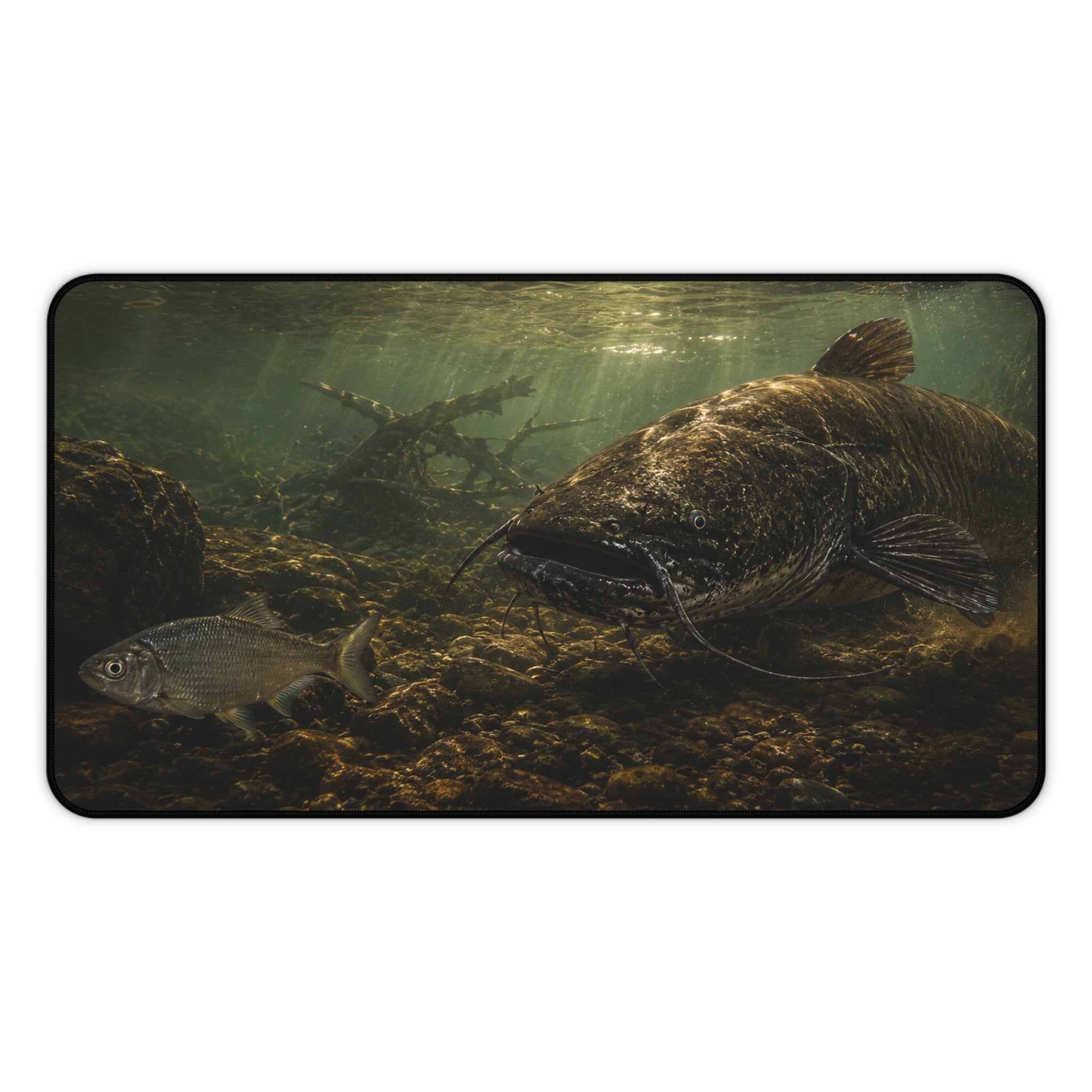 Dark Catfish Desk Mat — Thick Stitched Edge Gaming Desk Mat with Original Artwork