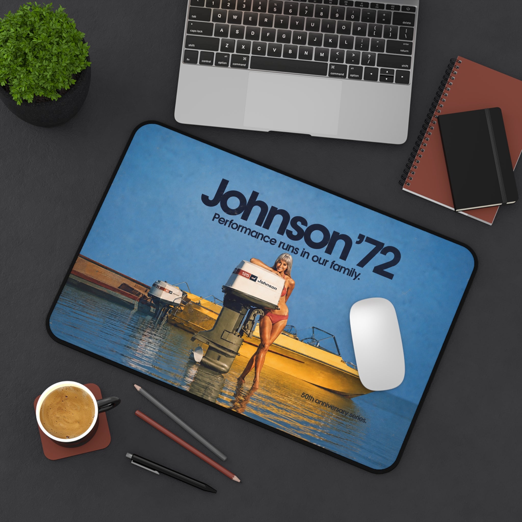 Johnson 72 Desk Mat, Vintage Outboard Motor Mouse Pad, Retro Boating Advertisement, Lake House Office Decor, Boater Gift
