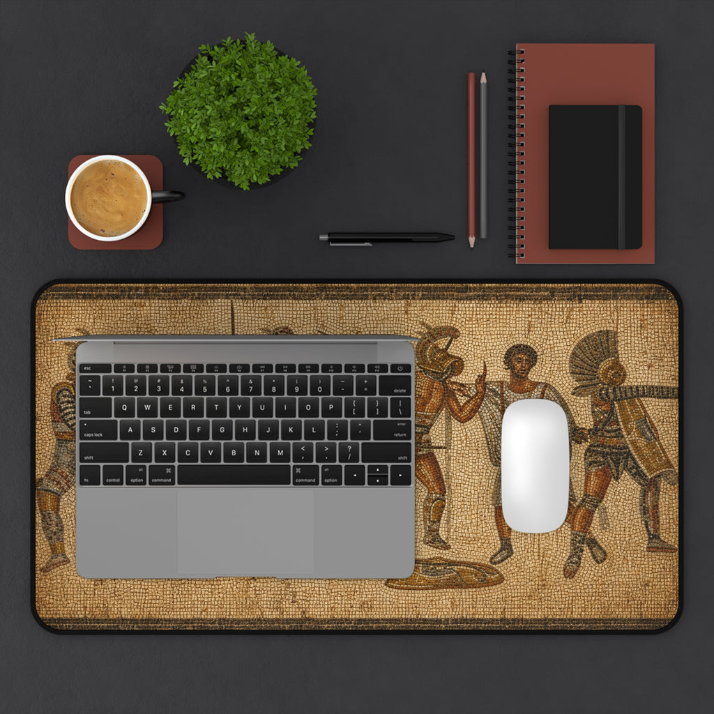 Roman Gladiator Mosaic Desk Mat, Ancient History Mouse Pad, Classical Warrior Gaming Mat, Museum Style Office Decor, History Lover Gift