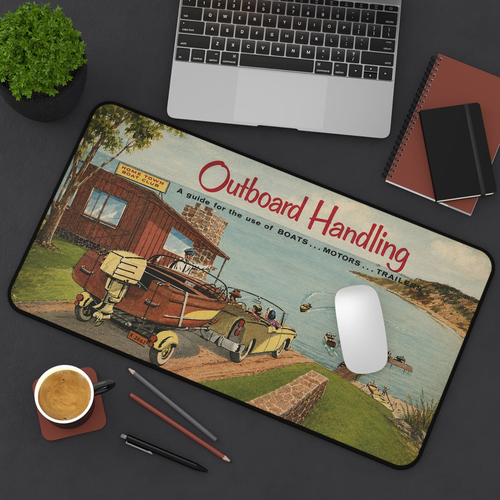 Vintage Outboard Handling Guide 1950s Desk Mat - Thick Stiched Edge Desk Mat
