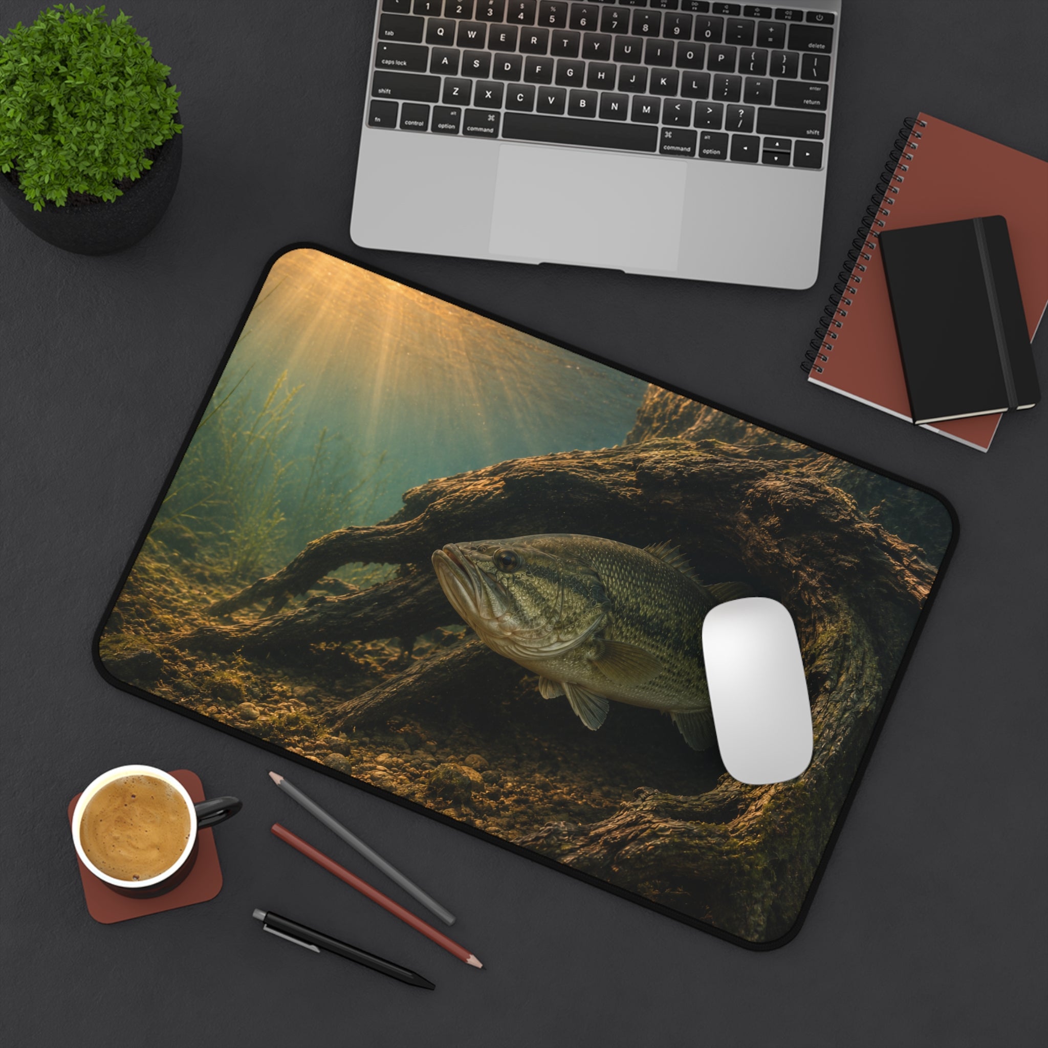Largemouth Bass Desk Mat, Underwater Fishing Mouse Pad, Bass Fishing Desk Mat, Aquarium Fish Mousepad, Angler Gift