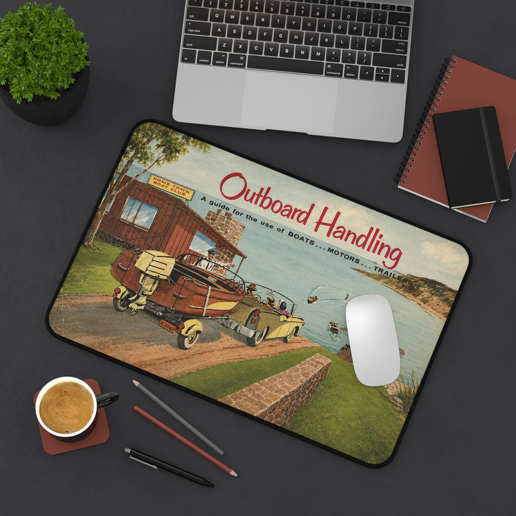 Vintage Outboard Handling Guide 1950s Desk Mat - Thick Stiched Edge Desk Mat