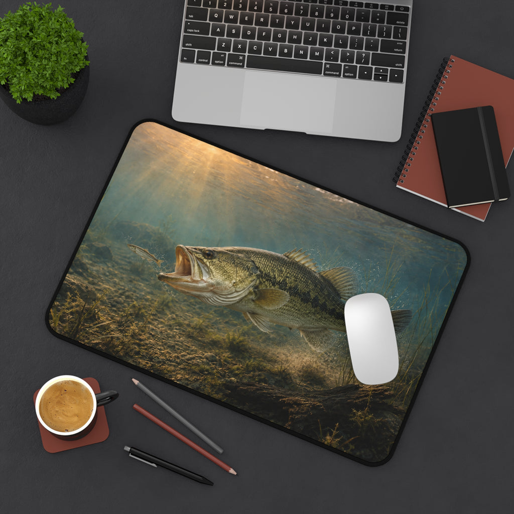 Largemouth Bass Underwater Scene Desk Mat | Fishing Lake Angler Mousepad