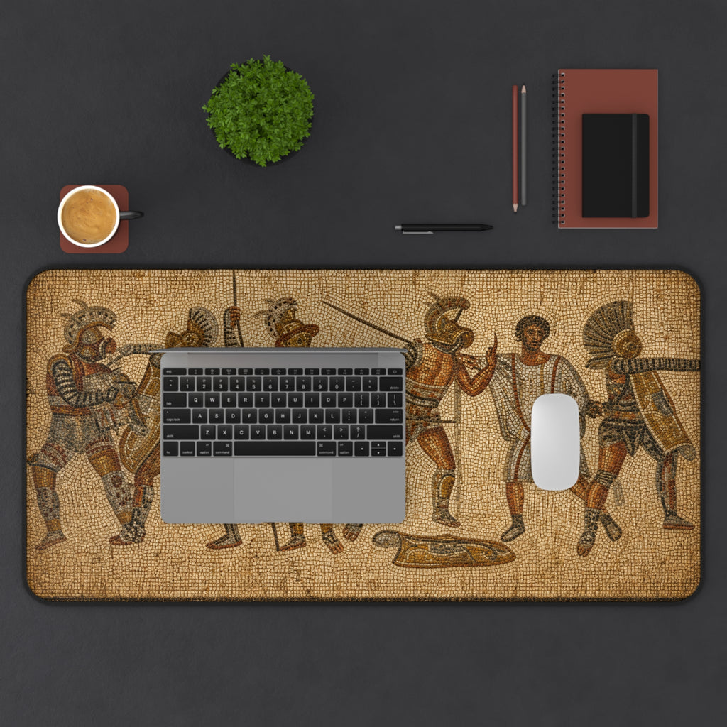 Roman Gladiator Mosaic Desk Mat, Ancient History Mouse Pad, Classical Warrior Gaming Mat, Museum Style Office Decor, History Lover Gift