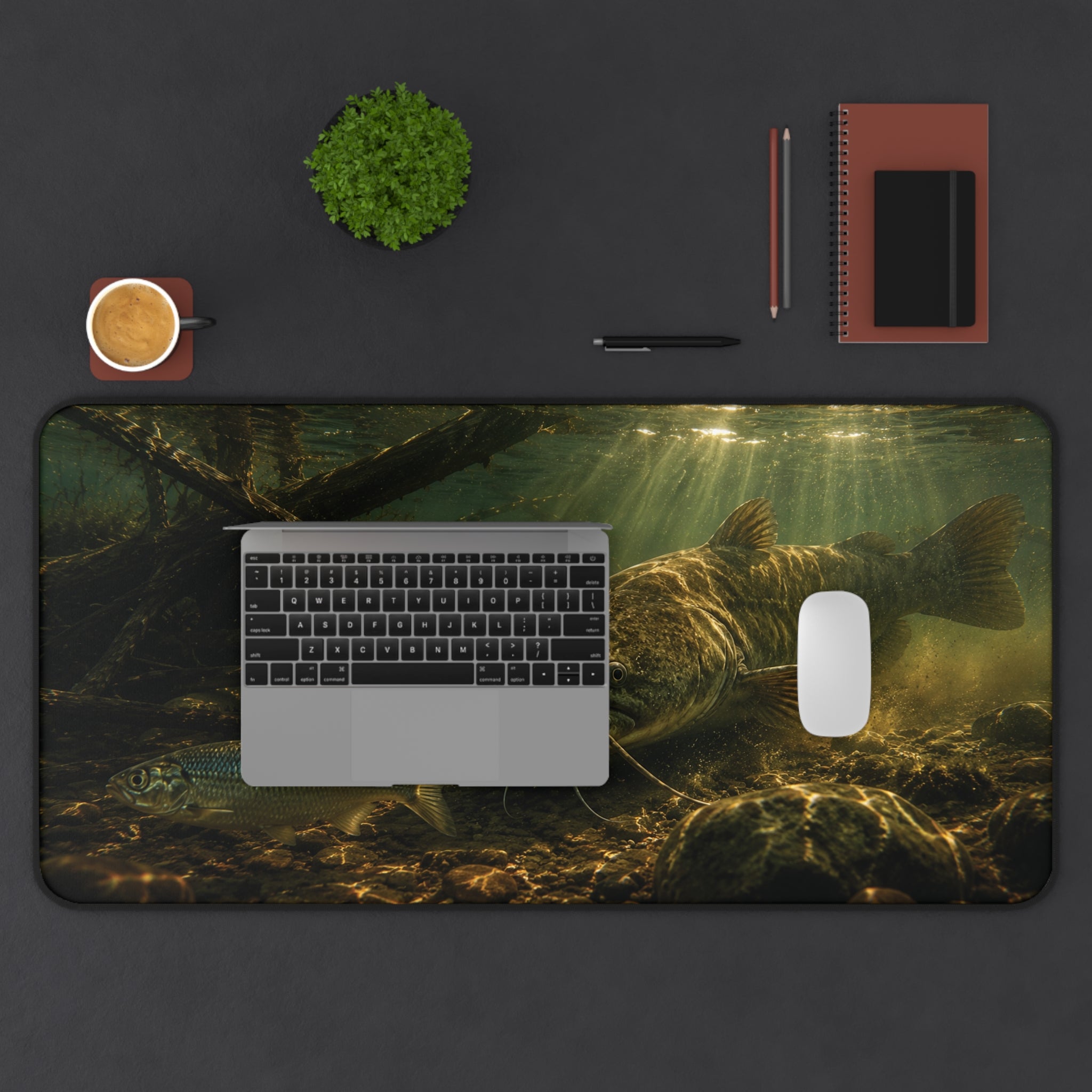 Stalking Catfish Desk Mat — Thick Stitched Edge Gaming Desk Mat with Original Artwork