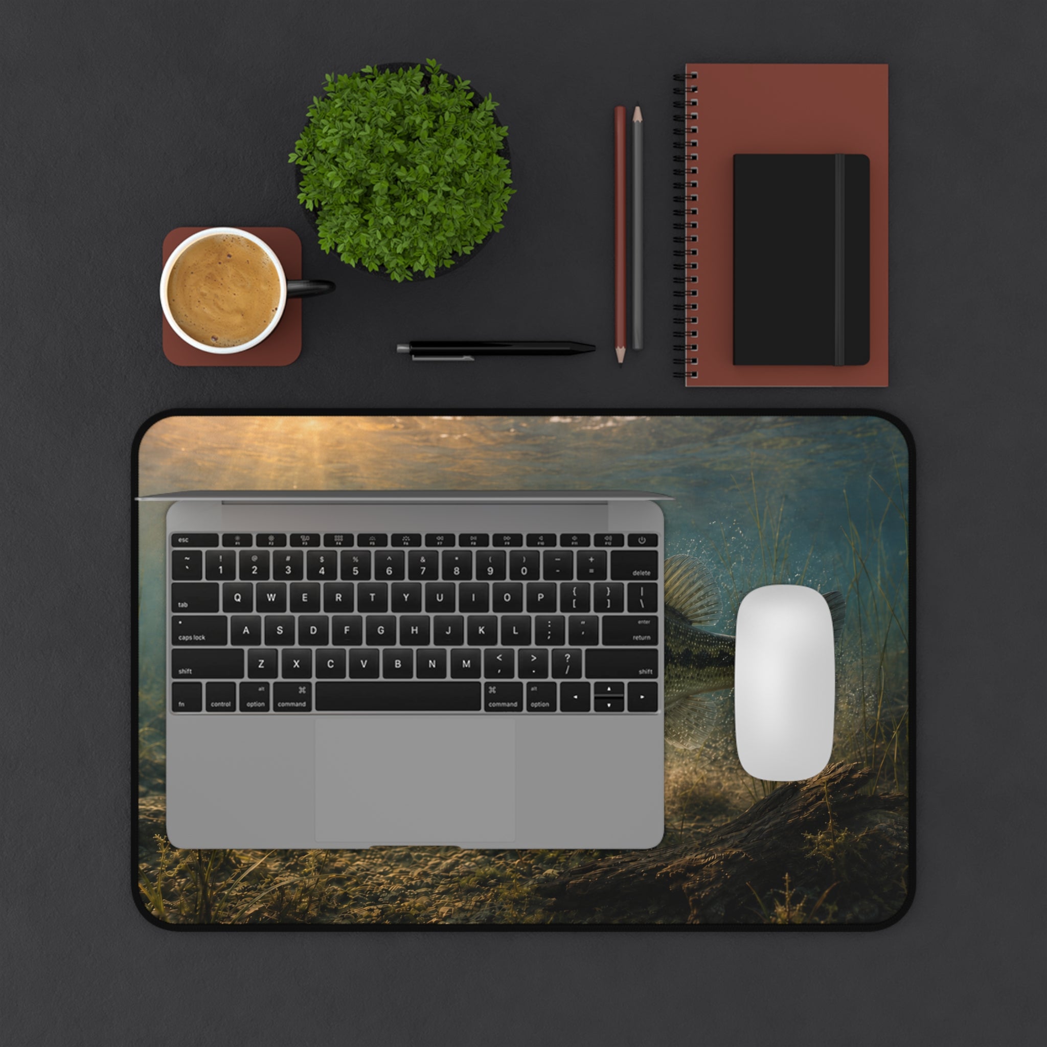 Largemouth Bass Underwater Scene Desk Mat | Fishing Lake Angler Mousepad