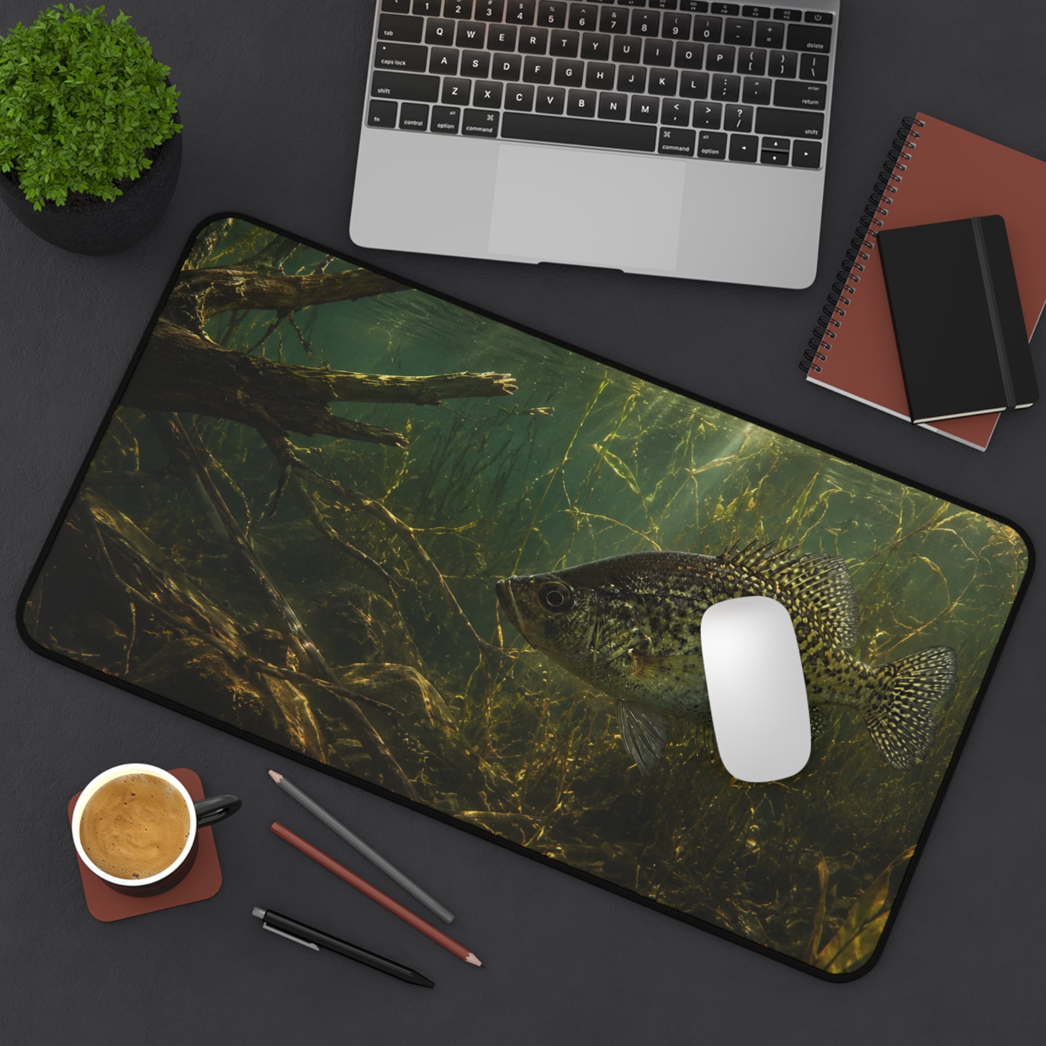 Crappie Season Desk Mat — Thick Stitched Edge Gaming Desk Mat with Original Artwork