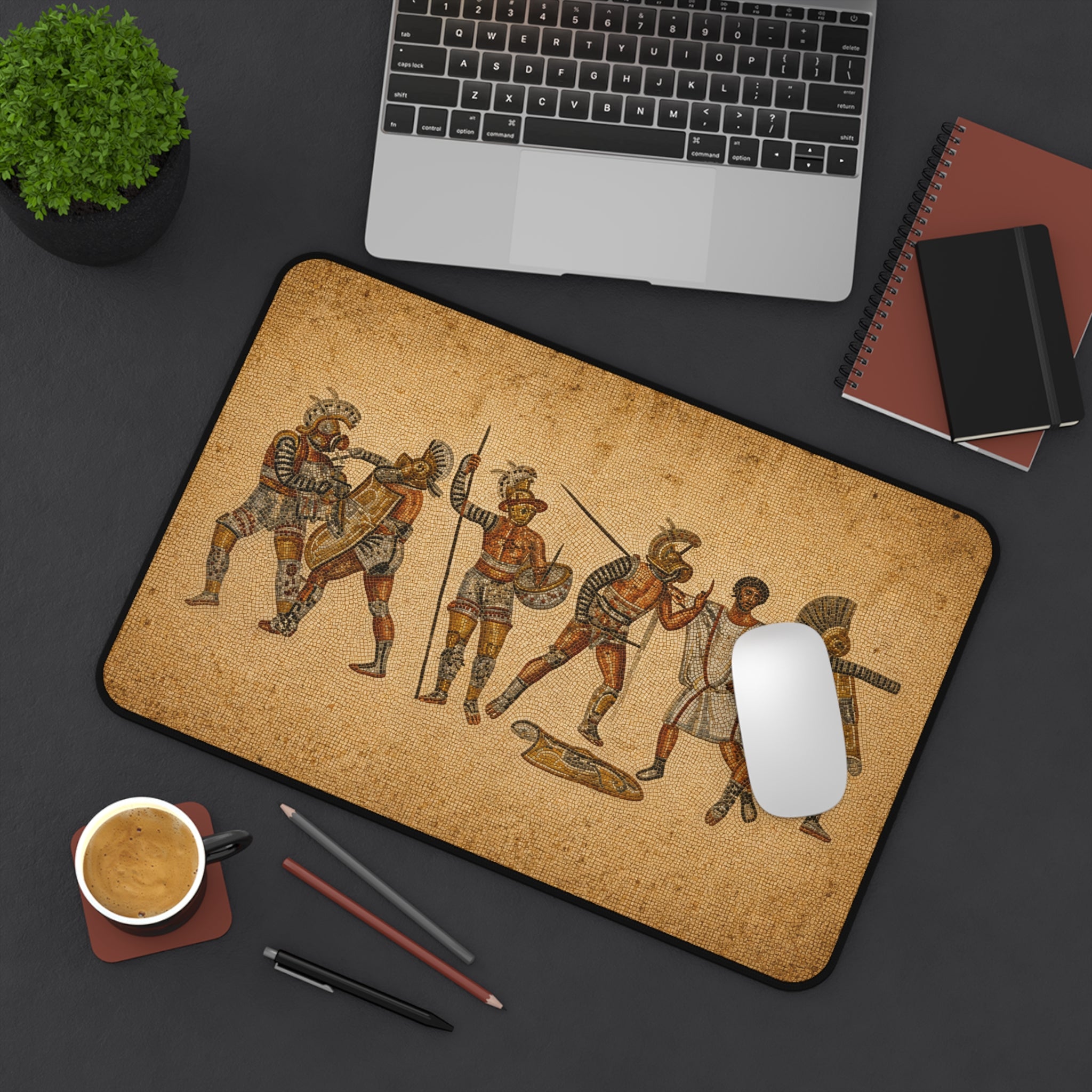 Roman Gladiator Mosaic Desk Mat, Ancient History Mouse Pad, Classical Warrior Gaming Mat, Museum Style Office Decor, History Lover Gift