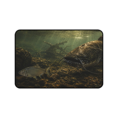 Dark Catfish Desk Mat — Thick Stitched Edge Gaming Desk Mat with Original Artwork