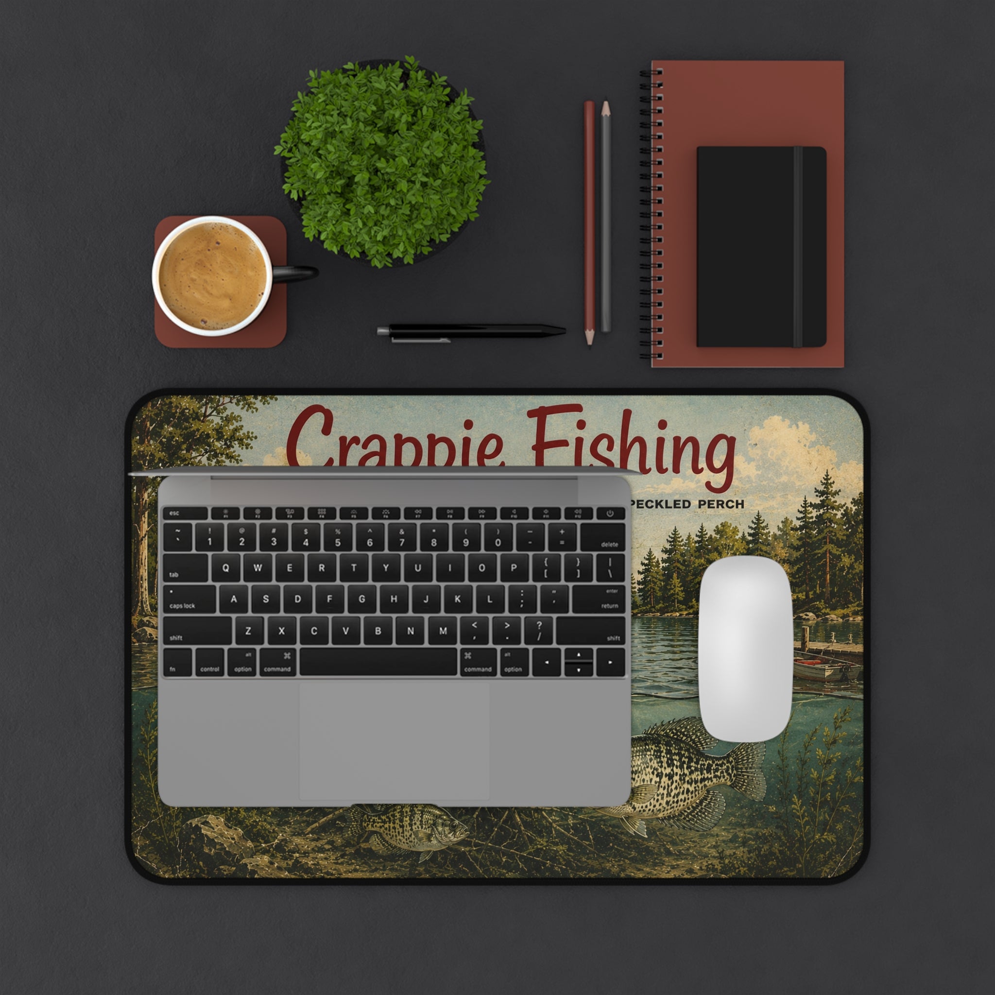 Crappie Fishing Vintage Lake Scene Desk Mat | Fishing Decor