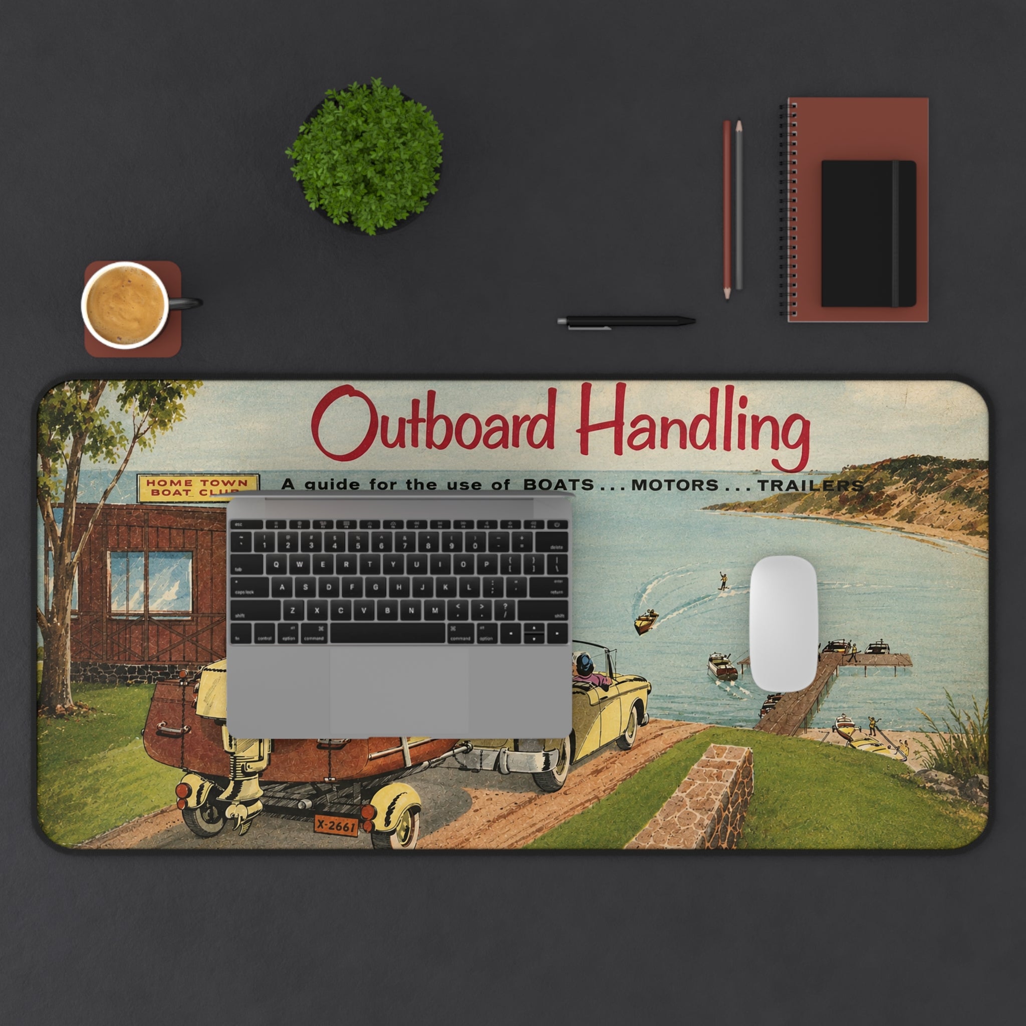 Vintage Outboard Handling Guide 1950s Desk Mat - Thick Stiched Edge Desk Mat