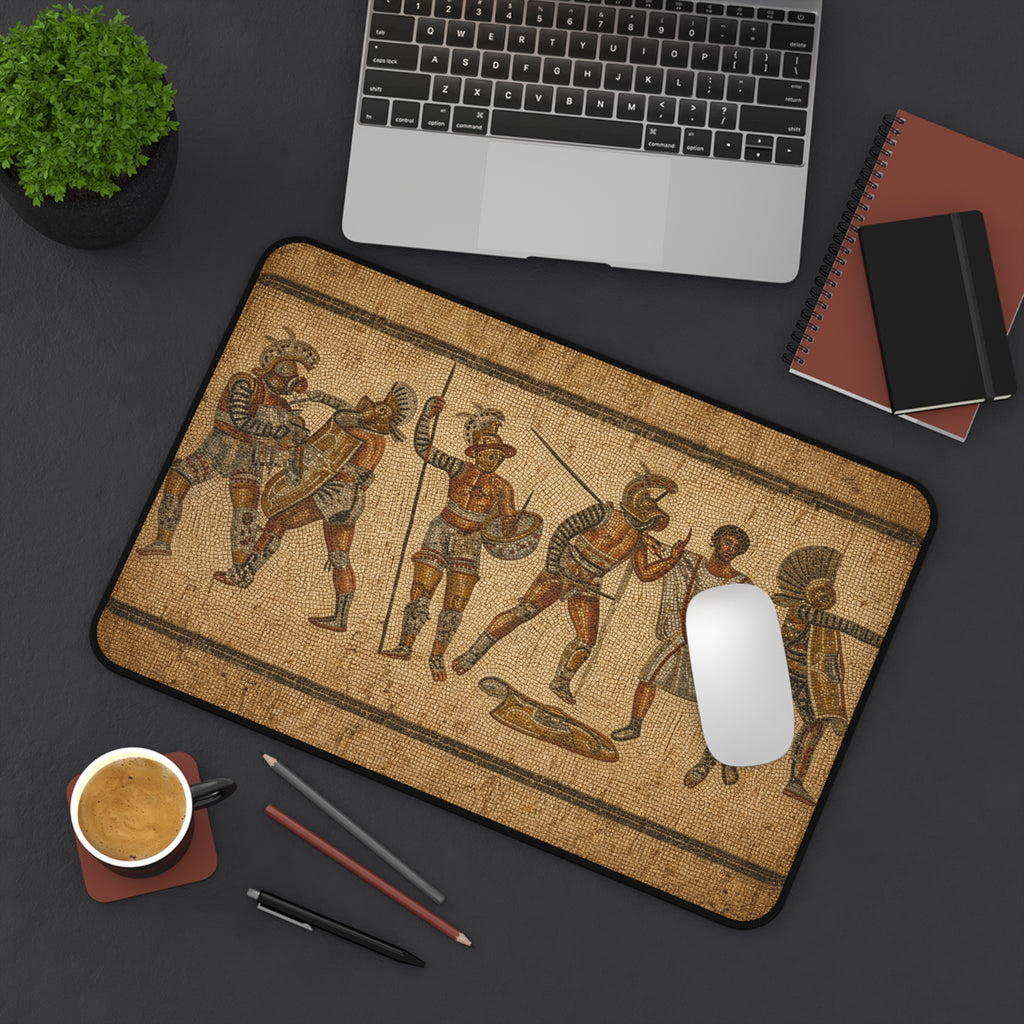 Roman Gladiator Mosaic Desk Mat, Ancient History Mouse Pad, Classical Warrior Gaming Mat, Museum Style Office Decor, History Lover Gift